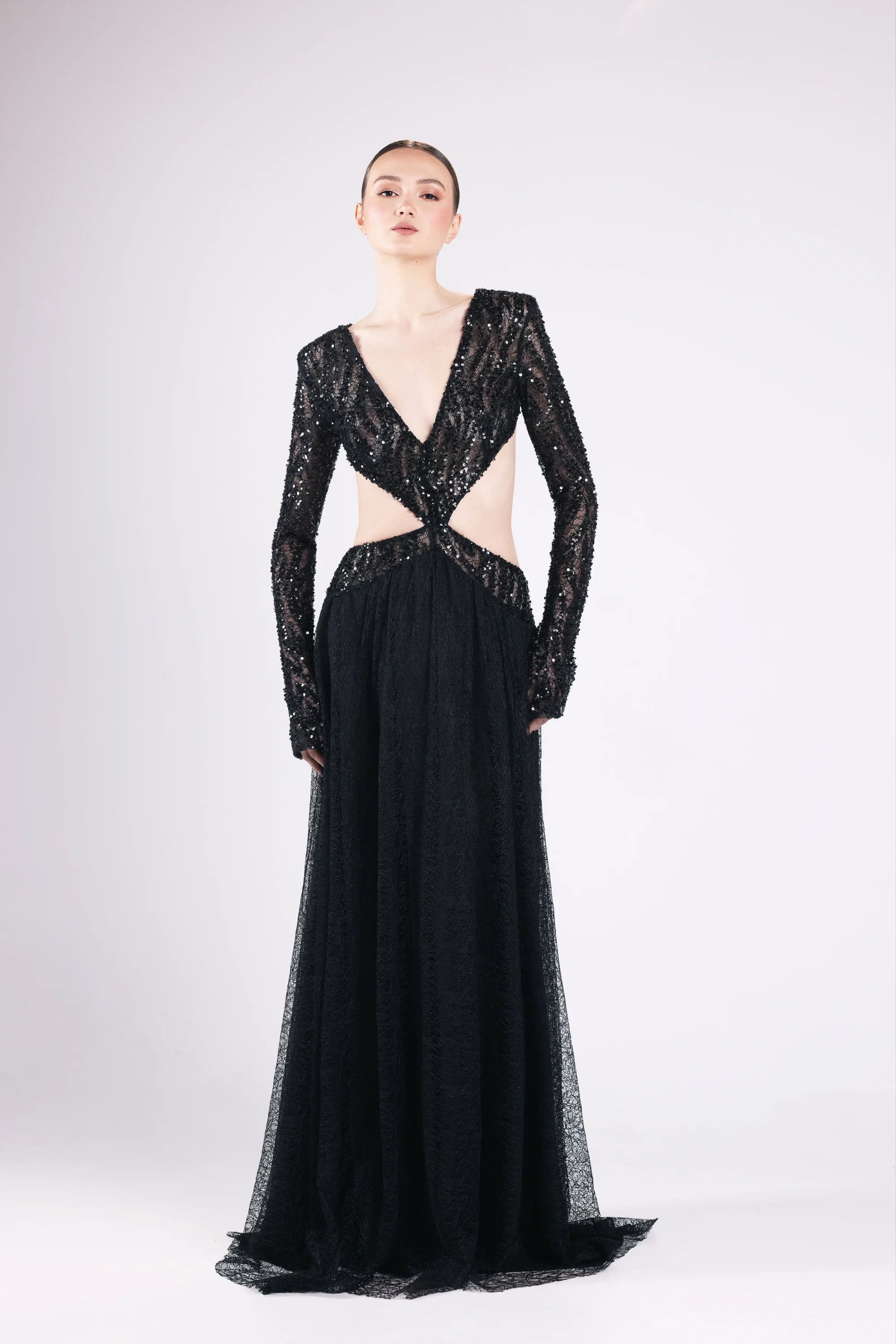 0B7A8157 Long Luxury Black Lace Dress