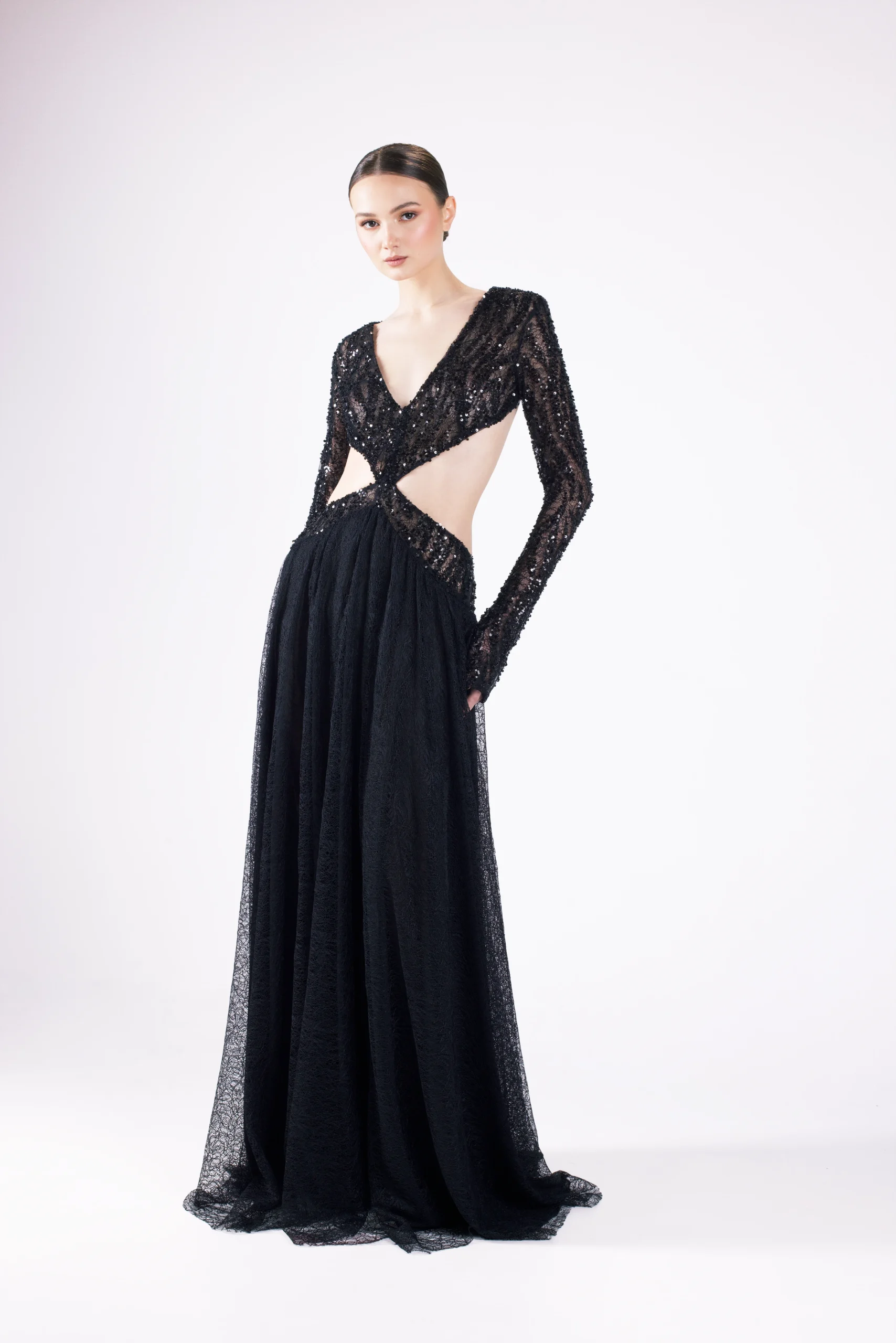 0B7A8167 Long Luxury Black Lace Dress