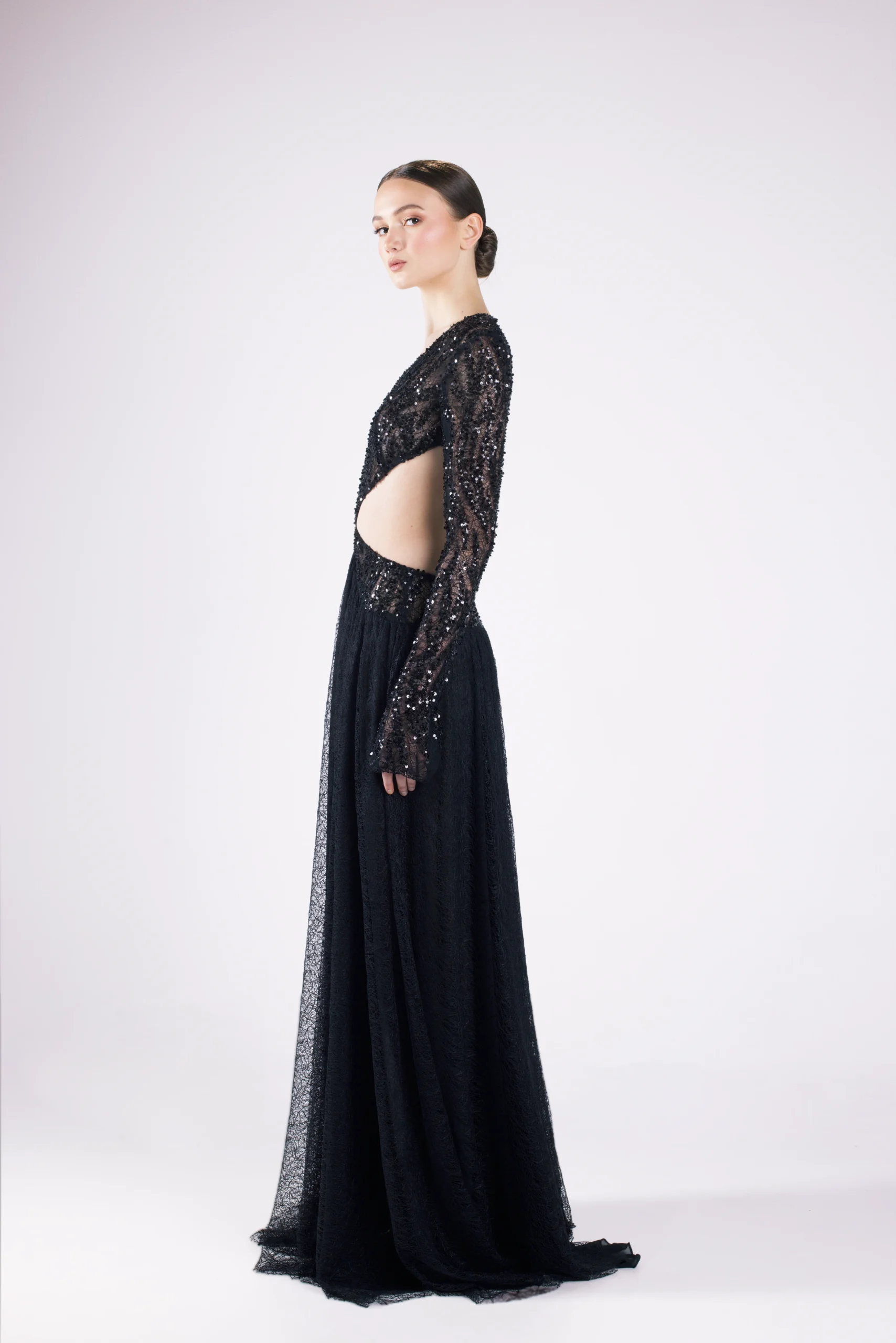0B7A8177 Long Luxury Black Lace Dress