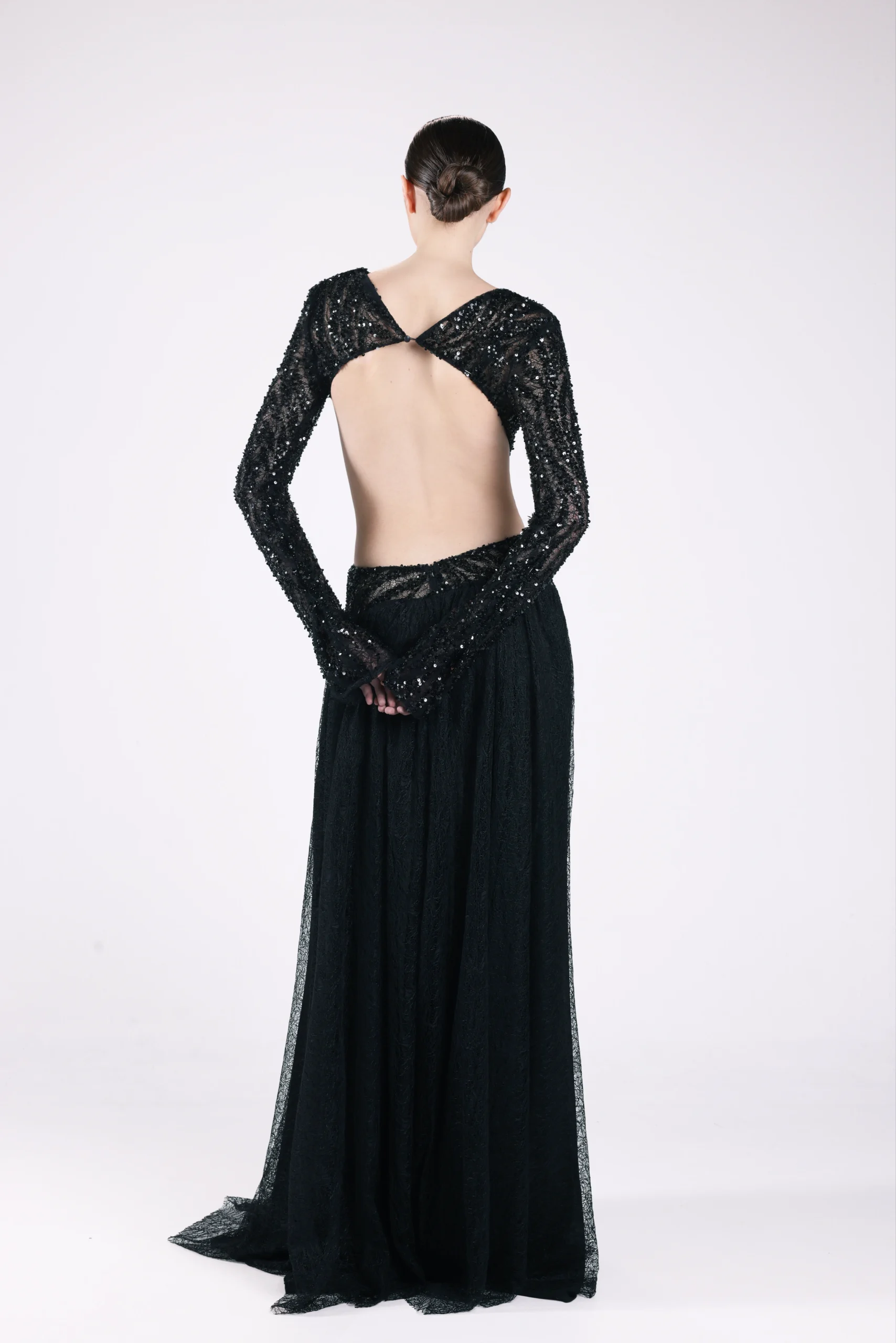 0B7A8205 Long Luxury Black Lace Dress