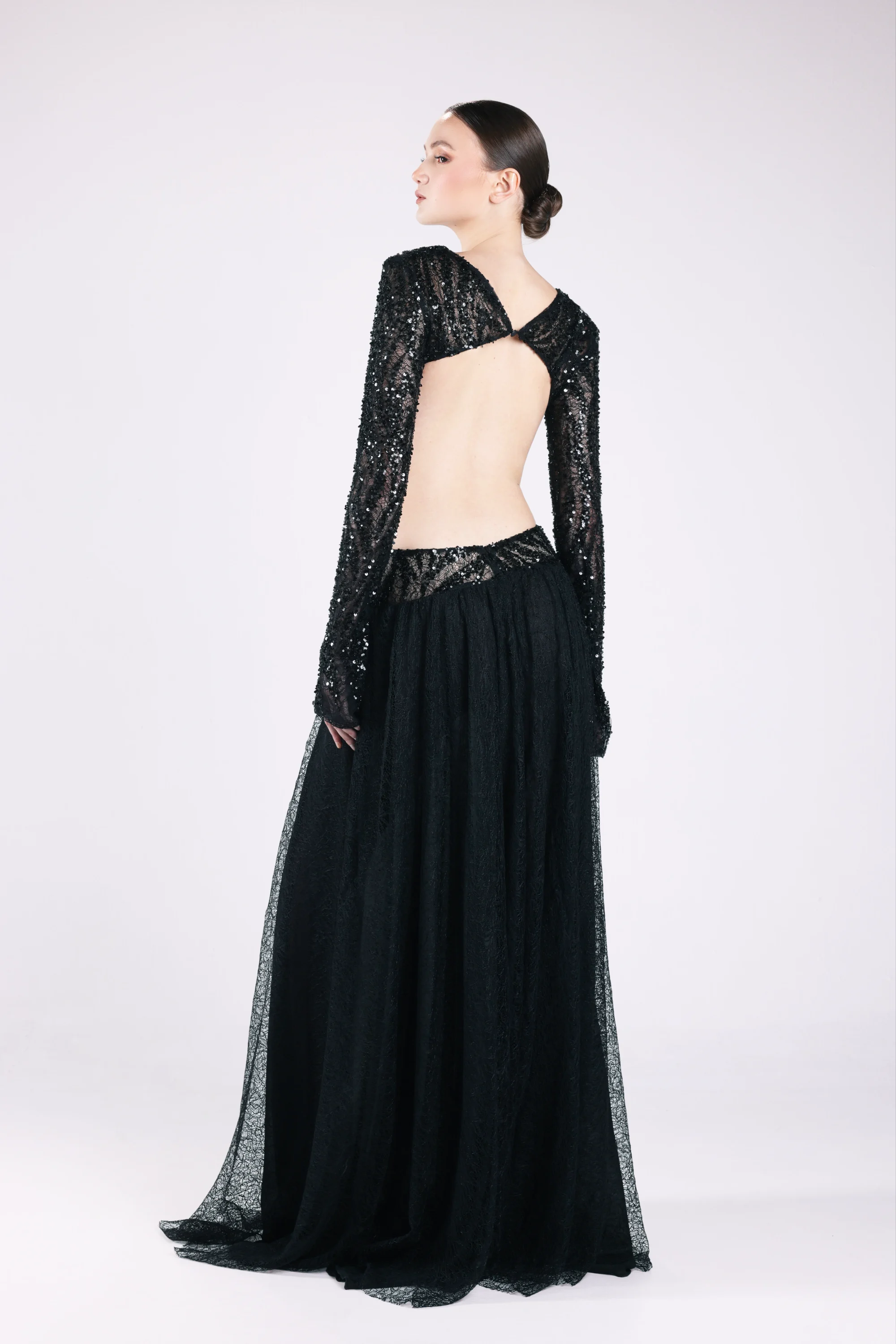 Luxury Long Black Lace Dress UAE